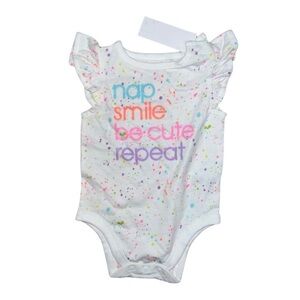 3/25 🍄 Garanimals Paint Splattered Ruffled Shoulder Baby Onesie Size 0-3 NWT